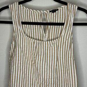 Ann Taylor Factory Midi‎ Sundress Women Medium Petite Strip Tie Back Linen Blend
